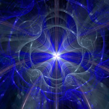 Karmaşık dekoratif geometrik deseni olan büyük bir yıldızın soyut fraktal arkaplanı neredeyse parlayan renklerdeki bir çiçeğe benzer..