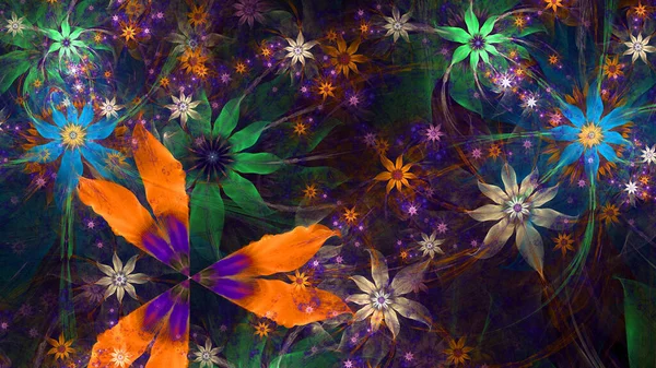 Abstrakte Fraktale Hintergrund Mit Großen Einzigartigen Fast Psychedelischen Raum Blumen — Stockfoto