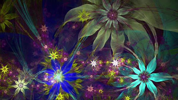 Abstrakte Fraktale Hintergrund Mit Großen Einzigartigen Fast Psychedelischen Raum Blumen — Stockfoto