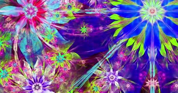 快速变色的抽象分形视频与互联的恒星 空间花卉与复杂的装饰几何图案 并连接他们在明亮生动的颜色 4096P 25Fps — 图库视频影像