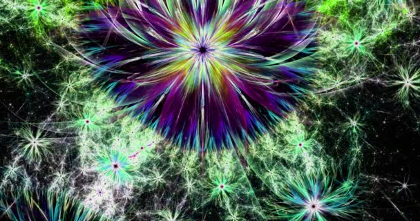 Rapid Color Changing Abstract Fractal Video Interconnected Stars Space Flowers — Stock Video