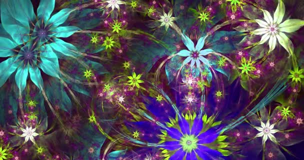 Rapide couleur changeante abstraite moderne fond fractal avec torsadé interconnecté psychédélique fleurs de l'espace avec motif décoratif complexe les entourant dans des couleurs éclatantes, 4k, 4096p, 25fps 