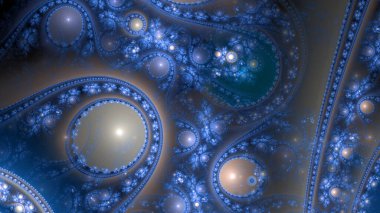 Modern görünümlü, birbirine bağlı halkalar, daireler, kemerler ve dalgaların parlak renklerinden oluşan soyut fraktal arkaplan..