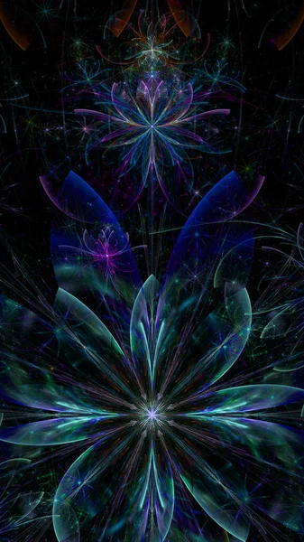 Abstrakte Fraktale Hintergrund Mit Großen Einzigartigen Fast Psychedelischen Raum Blumen — Stockfoto