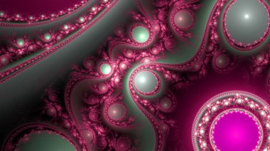 Modern görünümlü, birbirine bağlı halkalar, daireler, kemerler ve dalgaların parlak renklerinden oluşan soyut fraktal arkaplan..