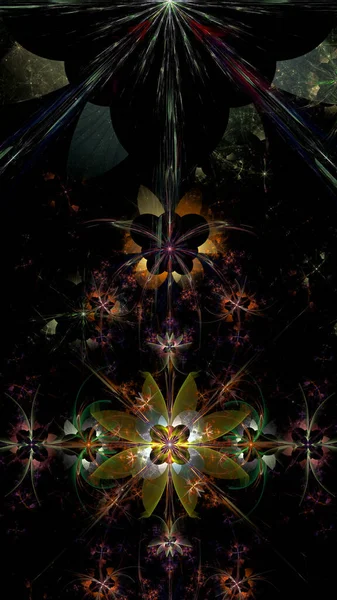 Abstraktní Fraktální Pozadí Velkými Jedinečnými Téměř Psychedelickými Prostorovými Květinami Složitým — Stock fotografie