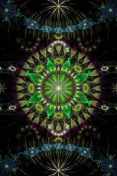 Abstraktní Fraktální Pozadí Velkými Jedinečnými Téměř Psychedelickými Prostorovými Květinami Složitým — Stock fotografie