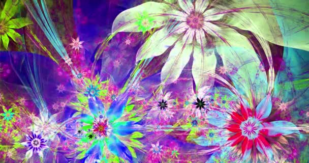 Fondo Fractal Moderno Abstracto Cambiante Color Rápido Con Flores Espaciales — Vídeo de stock