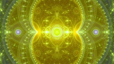 Modern görünümlü, birbirine bağlı halkalar, daireler, kemerler ve dalgaların parlak renklerinden oluşan soyut fraktal arkaplan..