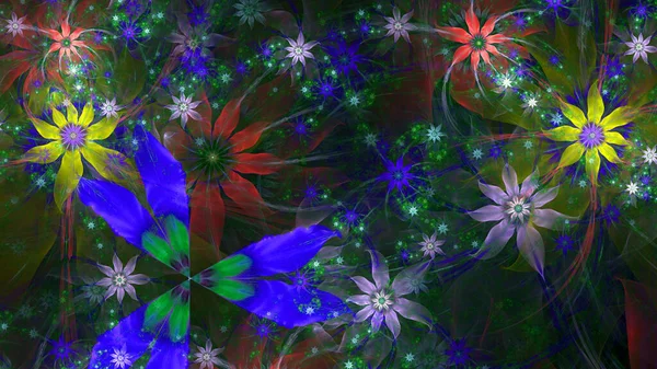 Abstrakte Fraktale Hintergrund Mit Großen Einzigartigen Fast Psychedelischen Raum Blumen — Stockfoto