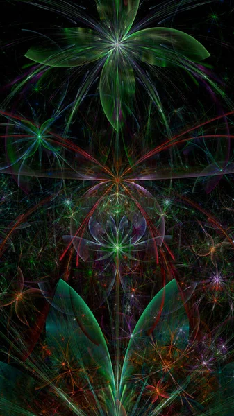 Abstrakte Fraktale Hintergrund Mit Großen Einzigartigen Fast Psychedelischen Raum Blumen — Stockfoto