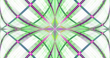 Dekoratif kirişler, kemerler, yüzükler ve dikdörtgen karolardan oluşan karmaşık bir merkez yıldızdan oluşan hızlı renk değiştiren soyut fraktal arkaplan, 4k, 4096, 25fps