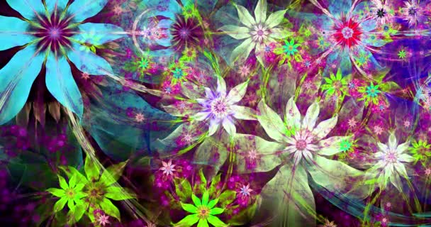 Fondo Fractal Moderno Abstracto Cambiante Color Rápido Con Flores Espaciales — Vídeo de stock