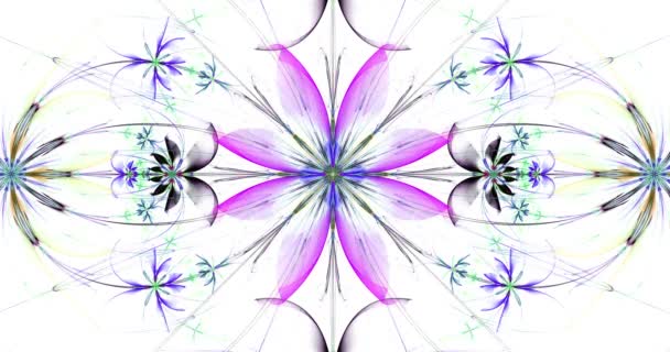 快速变化的色彩抽象的现代分形背景与扭曲的相互关联的迷幻空间花朵 其周围有复杂的装饰图案 黑暗生动的色彩 — 图库视频影像