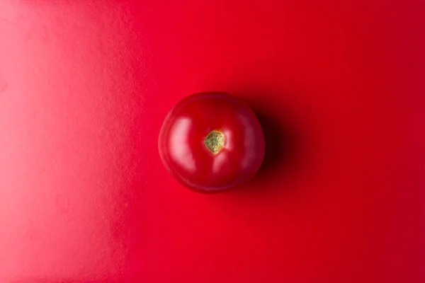 赤い背景に赤いトマトが一つ 上の写真 — ストック写真