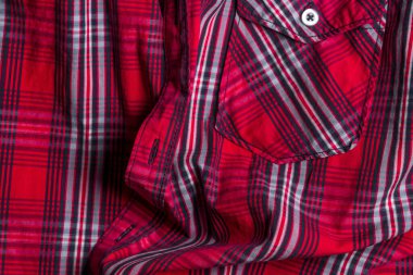 Cep gömleği. Kırmızı kareli gömlek. Arka plan için fotoğraf. Buruşmuş malzeme.