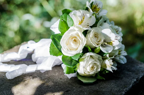 Brudens Bukett Firande Bukett Närbild Naturliga Blommor — Stockfoto