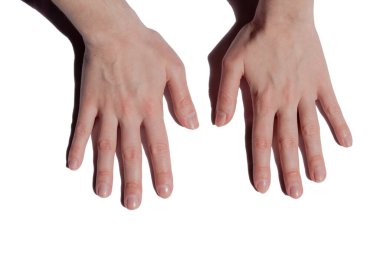 Manikürsüz kadın elleri. Manikür. Manikür. Spa salonu. Beyaz arka planda. izole et.