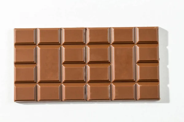 Barra Chocolate Com Leite Isolada Fundo Branco Vista Superior — Fotografia de Stock
