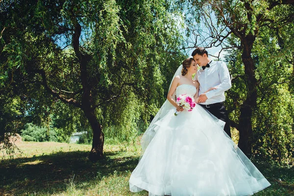 Hermosa boda y hermosa pareja de jóvenes en el verano . — Foto de Stock