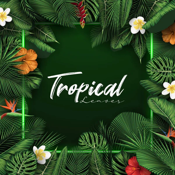 Tropical Summer Leaves Background Jungle Plants — Stock Vector