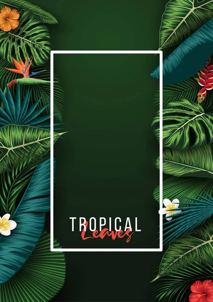 Tropical Summer Leaves Background Jungle Plants — Stock Vector