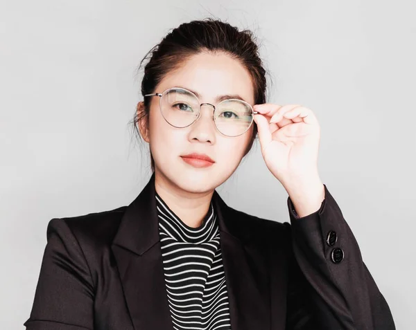 Jeune Smart Belle Femme Affaires Asiatique Portait Costume Noir Des — Photo