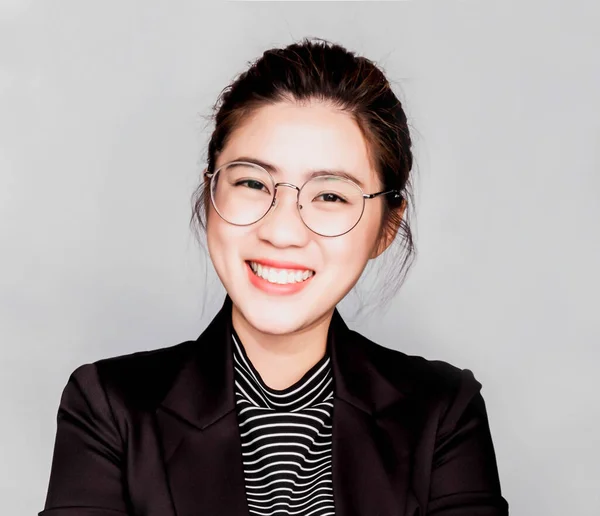 Jeune Smart Belle Femme Affaires Asiatique Portait Costume Noir Des — Photo