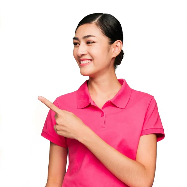 Sentimento Ritratto Giovane Intelligente Bella Donna Asiatica Indossava Rosa Shirt — Foto Stock