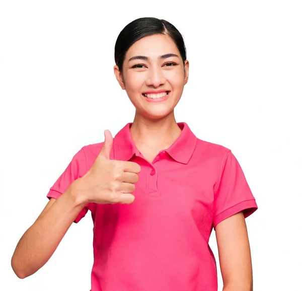 Sentimento Ritratto Giovane Intelligente Bella Donna Asiatica Indossava Rosa Shirt — Foto Stock