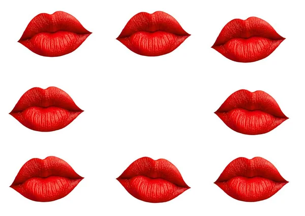 Vrouw Lip Set Lip Prints Van Rode Vrouwen Een Witte — Stockfoto