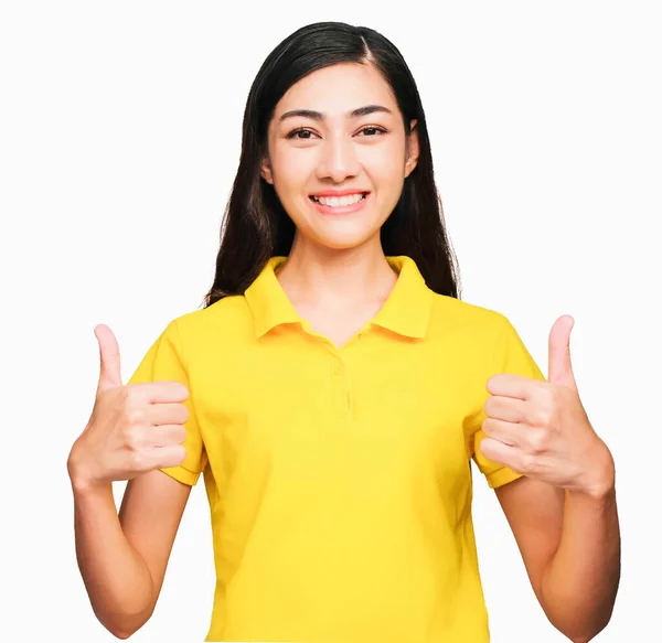 Giovane Intelligente Bella Donna Asiatica Indossava Shirt Gialla Sorridente Fiducia — Foto Stock