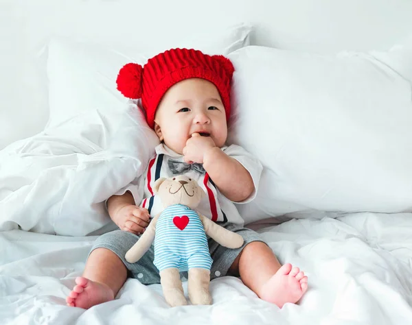 Retrato Bebé Asiático Recién Nacido Niño Encantador Meses Edad Llevaba — Foto de Stock