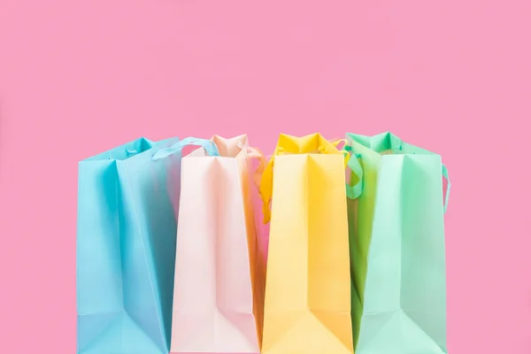 Bolso Compras Colorido Aislado Sobre Fondo Rosa — Foto de Stock