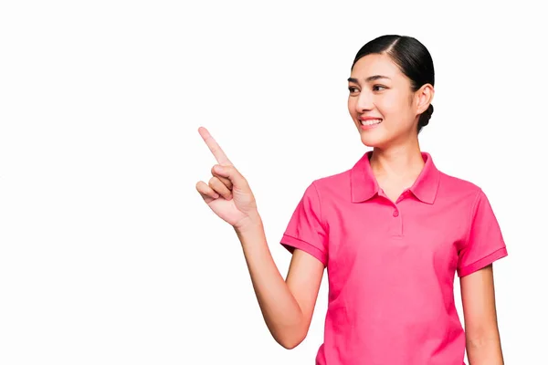 Sentimento Ritratto Giovane Intelligente Bella Donna Asiatica Indossava Rosa Shirt — Foto Stock