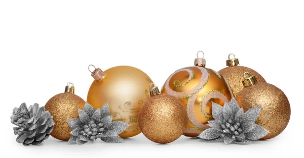 Group of gold christmas balls isolated on white background — ストック写真