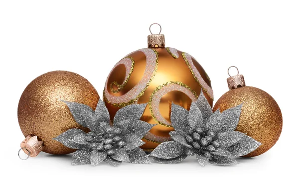 Group of gold christmas balls isolated on white background — ストック写真