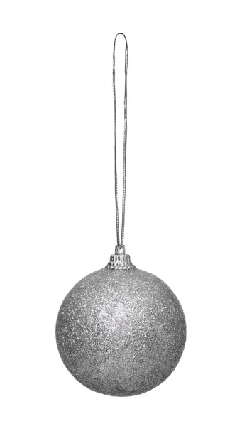 Hanging silver christmas ball isolated on white background — Stockfoto