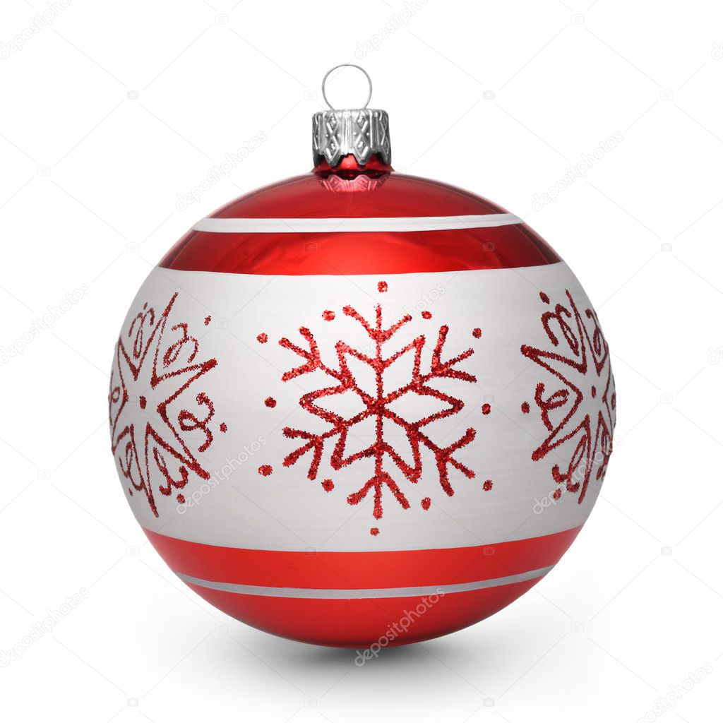 Red christmas ball with snowflakes isolated on white background — Stock