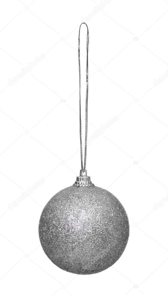 Hanging silver christmas ball isolated on white background