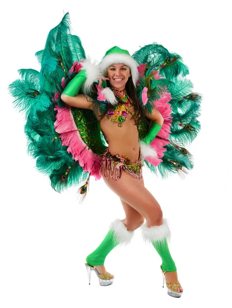Smiling beautiful girl in a colorful carnival costume — Stock Photo, Image