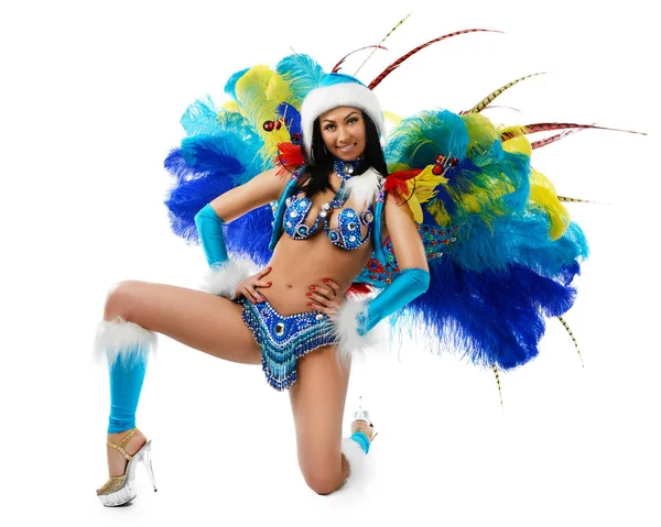 Smiling beautiful girl in a colorful carnival costume — Stock Photo, Image