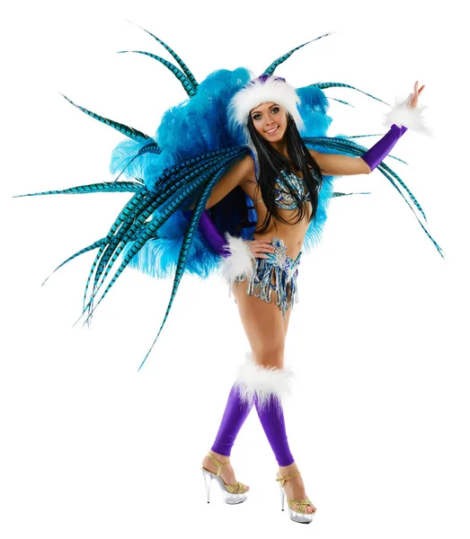 Sorridente bella ragazza in un costume di carnevale colorato — Foto Stock
