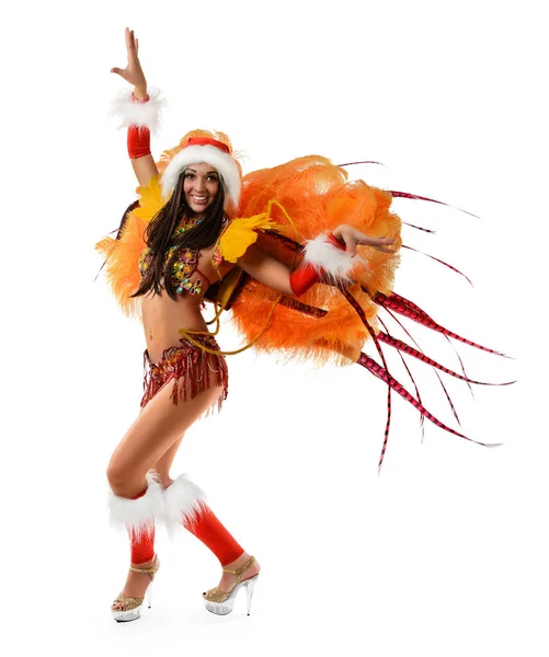 Sonriendo hermosa chica en un colorido disfraz de carnaval — Foto de Stock