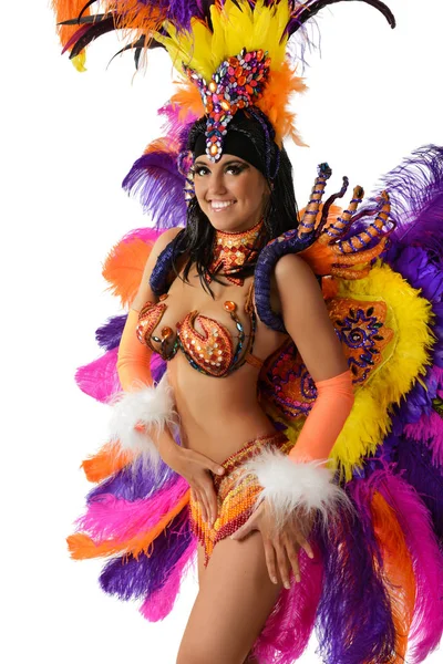 Smiling beautiful girl in a colorful carnival costume — Stock Photo, Image