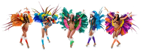 Group of smiling beautiful girls in a colorful carnival costume — Stock Photo, Image