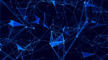 Bir sürü parlayan çizgi ve noktadan oluşan dijital pleksus. Soyut fütüristik geçmiş. 3B görüntüleme.