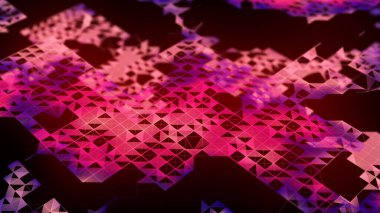 Parlak noktalar ve çizgiler ağı. Siyah arkaplandaki eğimli noktalar dalgası. Soyut dijital arkaplan. 3B görüntüleme.