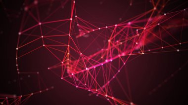 Bir sürü parlayan çizgi ve noktadan oluşan dijital pleksus. Soyut fütüristik geçmiş. 3B görüntüleme