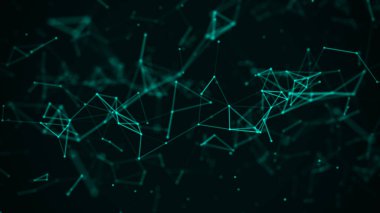 Bir sürü parlayan çizgi ve noktadan oluşan dijital pleksus. Soyut fütüristik geçmiş. 3B görüntüleme